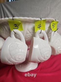 1950's Thatcher McKee White Milk Glass Punch Bowl Concord 28pc set WithHangers