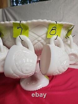 1950's Thatcher McKee White Milk Glass Punch Bowl Concord 28pc set WithHangers