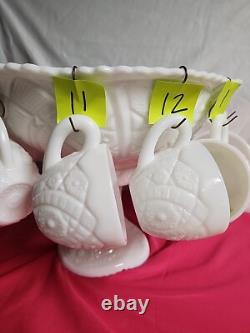 1950's Thatcher McKee White Milk Glass Punch Bowl Concord 28pc set WithHangers