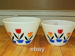 1950's Vintage FIRE KING Oven Ware Four Tulips Nesting Bowl Set, EX++
