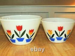 1950's Vintage FIRE KING Oven Ware Four Tulips Nesting Bowl Set, EX++