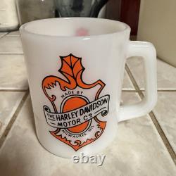 1950s 60s Harley-Davidson Motor Co. White Milk Glass Mug RARE COLLECTIBLE