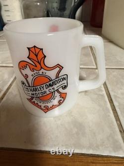 1950s 60s Harley-Davidson Motor Co. White Milk Glass Mug RARE COLLECTIBLE