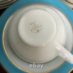 1950s Lot of 53 VTG Pyrex Turquoise & Gold Banded Bowls Plates Cups Saucers WOW