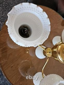 1960s Hobnail Milk Glass Chandelier 3 Arm Hanging Fixture Ceiling Lamp Moe Light