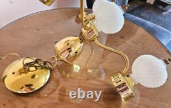 1960s Hobnail Milk Glass Chandelier 3 Arm Hanging Fixture Ceiling Lamp Moe Light