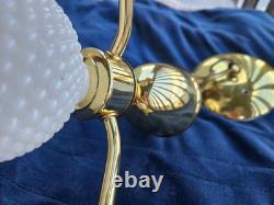 1960s Hobnail Milk Glass Chandelier 3 Arm Hanging Fixture Ceiling Lamp Moe Light