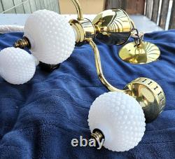 1960s Hobnail Milk Glass Chandelier 3 Arm Hanging Fixture Ceiling Lamp Moe Light