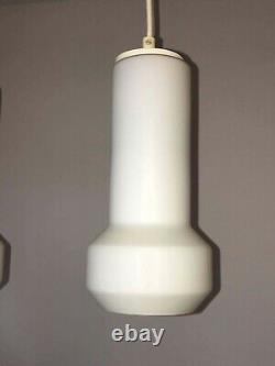 1960s Pair of White Milk Glass Lamp Pendants by Doria Leuchten of Germany