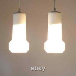 1960s Pair of White Milk Glass Lamp Pendants by Doria Leuchten of Germany