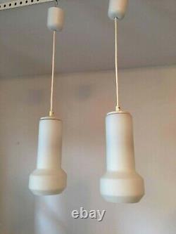 1960s Pair of White Milk Glass Lamp Pendants by Doria Leuchten of Germany