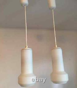 1960s Pair of White Milk Glass Lamp Pendants by Doria Leuchten of Germany