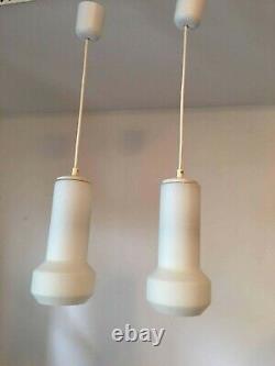 1960s Pair of White Milk Glass Lamp Pendants by Doria Leuchten of Germany