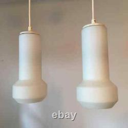 1960s Pair of White Milk Glass Lamp Pendants by Doria Leuchten of Germany