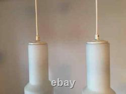 1960s Pair of White Milk Glass Lamp Pendants by Doria Leuchten of Germany