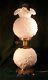 1967 Fenton White Milk Glass Poppy Pattern Crimped Double Ball Gwtw Banquet Lamp