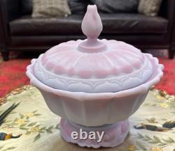 1976 Fenton Rosalene Ogee Milk Slag Glass Covered Candy Dish withBase Numbered