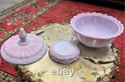 1976 Fenton Rosalene Ogee Milk Slag Glass Covered Candy Dish withBase Numbered