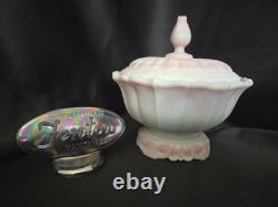 1976 Fenton Rosalene Ogee Milk Slag Glass Covered Candy Dish withBase Numbered