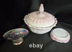 1976 Fenton Rosalene Ogee Milk Slag Glass Covered Candy Dish withBase Numbered