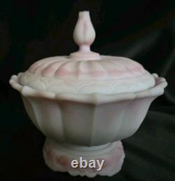 1976 Fenton Rosalene Ogee Milk Slag Glass Covered Candy Dish withBase Numbered