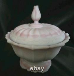 1976 Fenton Rosalene Ogee Milk Slag Glass Covered Candy Dish withBase Numbered