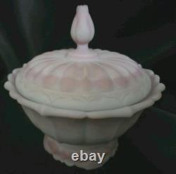 1976 Fenton Rosalene Ogee Milk Slag Glass Covered Candy Dish withBase Numbered