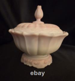 1976 Fenton Rosalene Ogee Milk Slag Glass Covered Candy Dish withBase Numbered