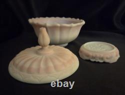 1976 Fenton Rosalene Ogee Milk Slag Glass Covered Candy Dish withBase Numbered