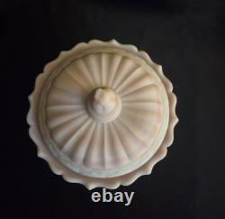 1976 Fenton Rosalene Ogee Milk Slag Glass Covered Candy Dish withBase Numbered