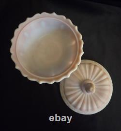 1976 Fenton Rosalene Ogee Milk Slag Glass Covered Candy Dish withBase Numbered