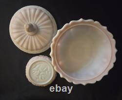 1976 Fenton Rosalene Ogee Milk Slag Glass Covered Candy Dish withBase Numbered