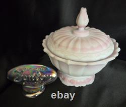 1976 Fenton Rosalene Ogee Milk Slag Glass Covered Candy Dish withBase Numbered