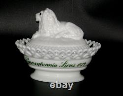 1979 Pennsylvania Lions Club White Milk Glass Lion Covered Dish by Westmoreland