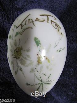 19c Antique Victorian Hand Blown Milk Glass Easter Egg Large Hand Painted