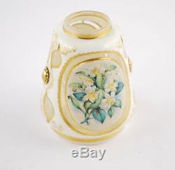 19th c. Antique Bohemia Moser Miniature Vase, milk glass, handpainted, gilt