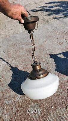2 12 Milk Glass Schoolhouse Pendant Light Lamp LAMPS original Vintage Antique