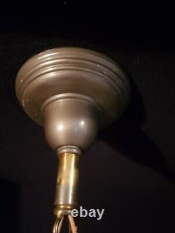 2 AVAIL Antique 1920 Slip Shade Chandelier 3 Light Cup Bowl Milk Glass Cast Iron