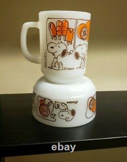 2 Anchor Hocking Snoopy Milk Glass Mug & Matching Bowl