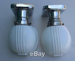 2 Antique Art Deco White Milk Glass & Chrome Sconces Light Fixtures Covers Shade
