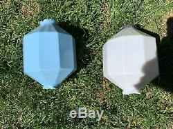 2 Antique Vintage White & Blue Milk Glass Lightning Balls & Rod Marked D&S