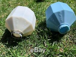 2 Antique Vintage White & Blue Milk Glass Lightning Balls & Rod Marked D&S