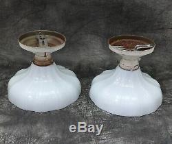 2 Art Deco Torchiere Milk Glass Pendant Ceiling Light Fixtures & Shades 1930's