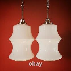 2 Available Vintage Milk Glass Opaline Pendant Ceiling Light Czechoslovakia