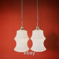 2 Available Vintage Milk Glass Opaline Pendant Ceiling Light Czechoslovakia