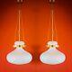 2 Available Vintage White Opaline Milk Glass Pendant Ceiling Light Brass Chains