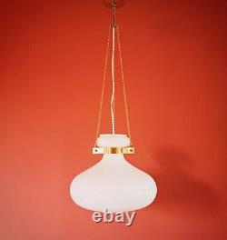 2 Available Vintage white opaline milk glass pendant ceiling light brass chains