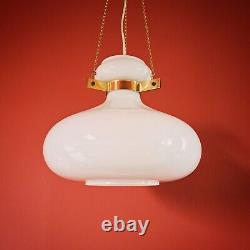 2 Available Vintage white opaline milk glass pendant ceiling light brass chains