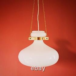 2 Available Vintage white opaline milk glass pendant ceiling light brass chains