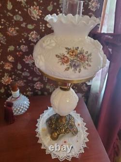2 Fenton White Milk Glass hurricane lamps, works, vintage